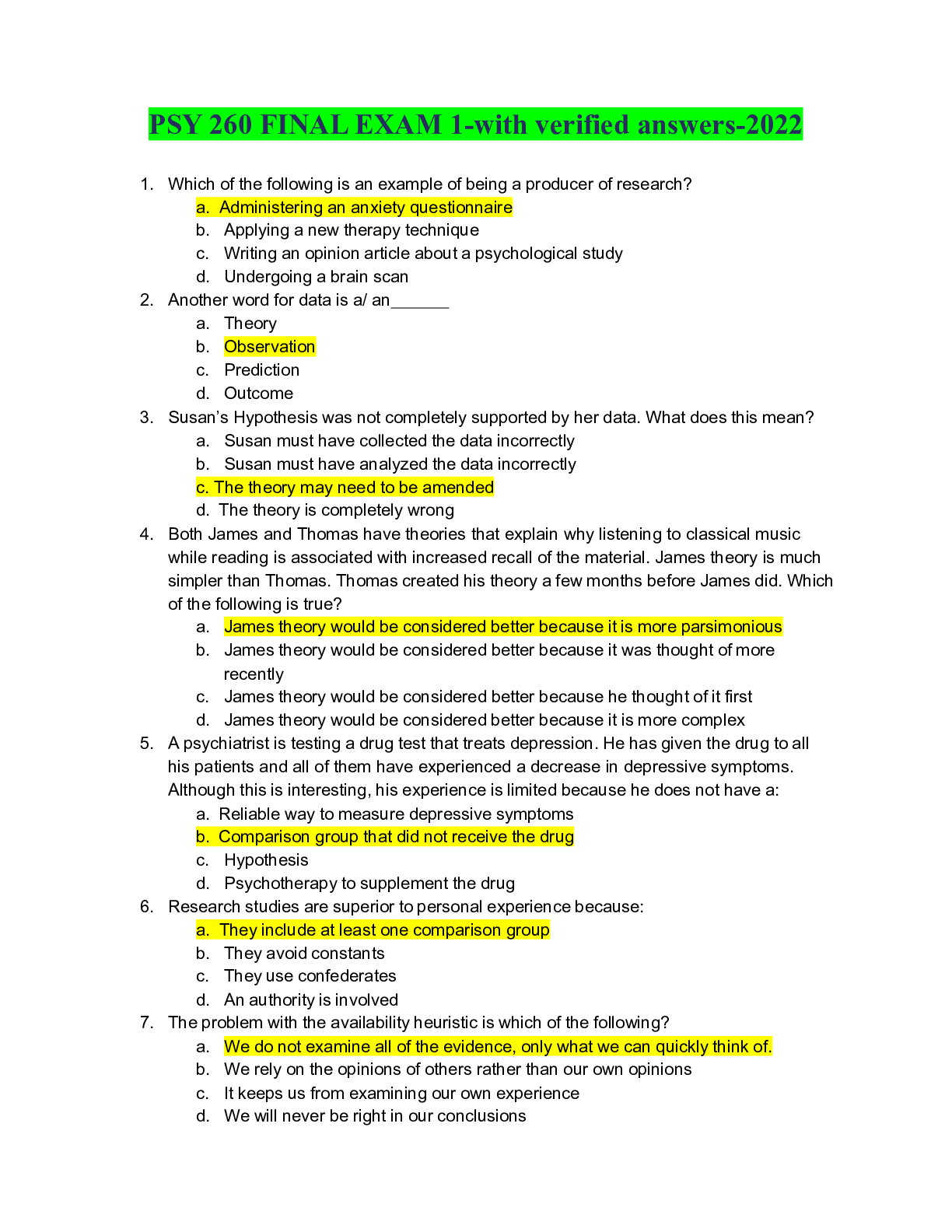 Preview of PSY 260 FINAL EXAM 1-with verified answers-2022